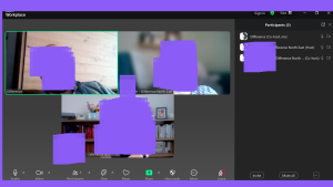 Screenshot of a Zoom meeting with three participants from Difference North East. Text overlay shows their names: Difference, Bex Bowsher – Difference North East, and Claire Andrews – Difference North East, who is wearing a t-shirt that says "Nothing About Us Without Us". Caption: "MPs not turned up for our drop-in about welfare reform."
