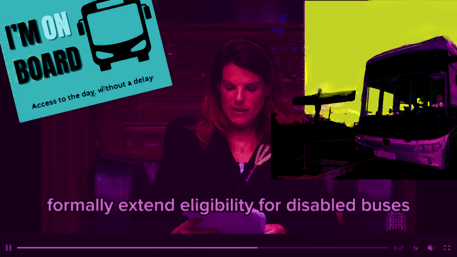 All day Buss pass - Access all hours! Too Late to be fair! An image of the speaker of the House of Commons speaking as result were read out. On the right a digital image of the angel of the north in gatehead. on the left a logo saying "im on board, access to the day, straightway"