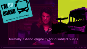 All day Buss pass - Access all hours! Too Late to be fair! An image of the speaker of the House of Commons speaking as result were read out. On the right a digital image of the angel of the north in gatehead. on the left a logo saying "im on board, access to the day, straightway"