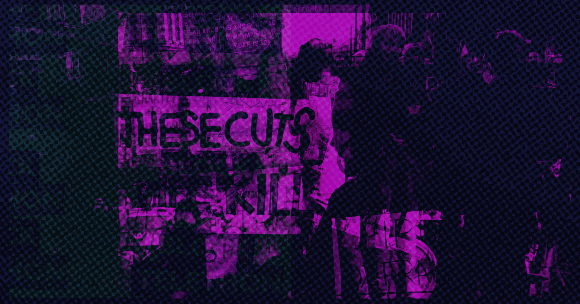 Disability Discrimination Act Disability History Month: Black and white photographs with magenta overlay showing disability rights protesters marching with 'THESE CUTS KILL' banner, illustrating activism during Disability History Month and context for Disability Discrimination Act