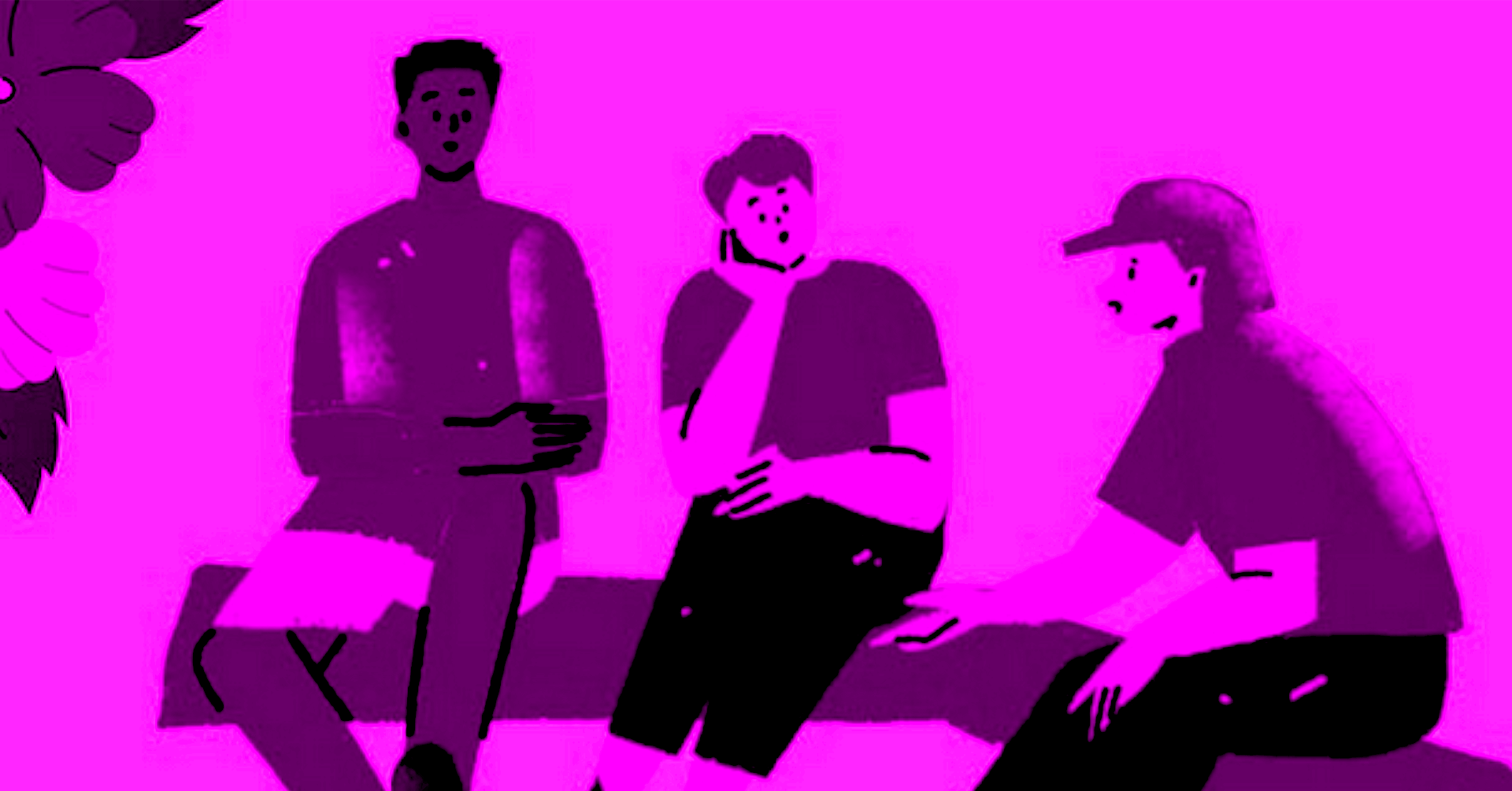 What Matters To You Matters To Art. three people sitting and chatting on a long bench.