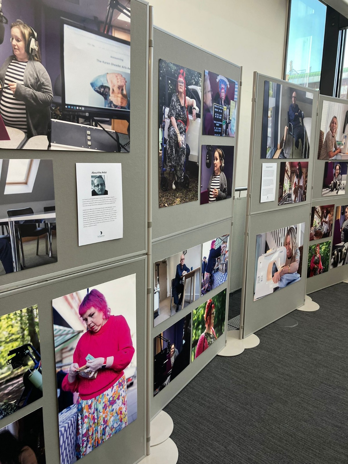 Photograph of Kev Howard's work for 'claiming the Normal' being exhibited in Newcastle Library