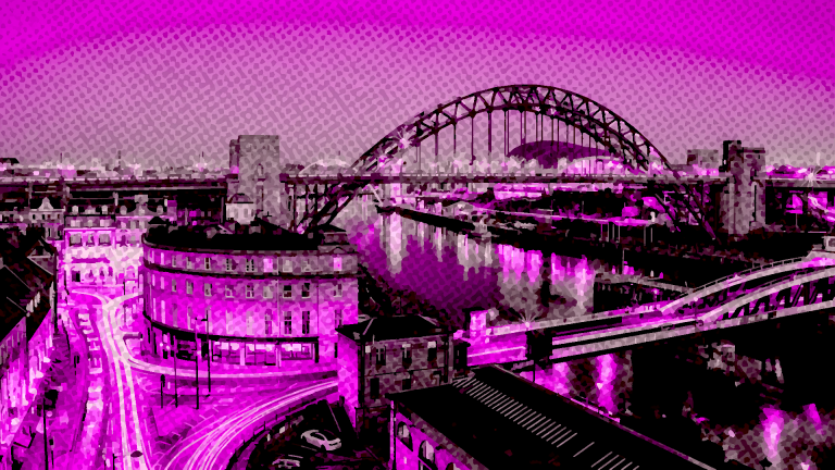 Disability Rights Newcastle upon Tyne. A stylised graphic of the skyline of Newcastle