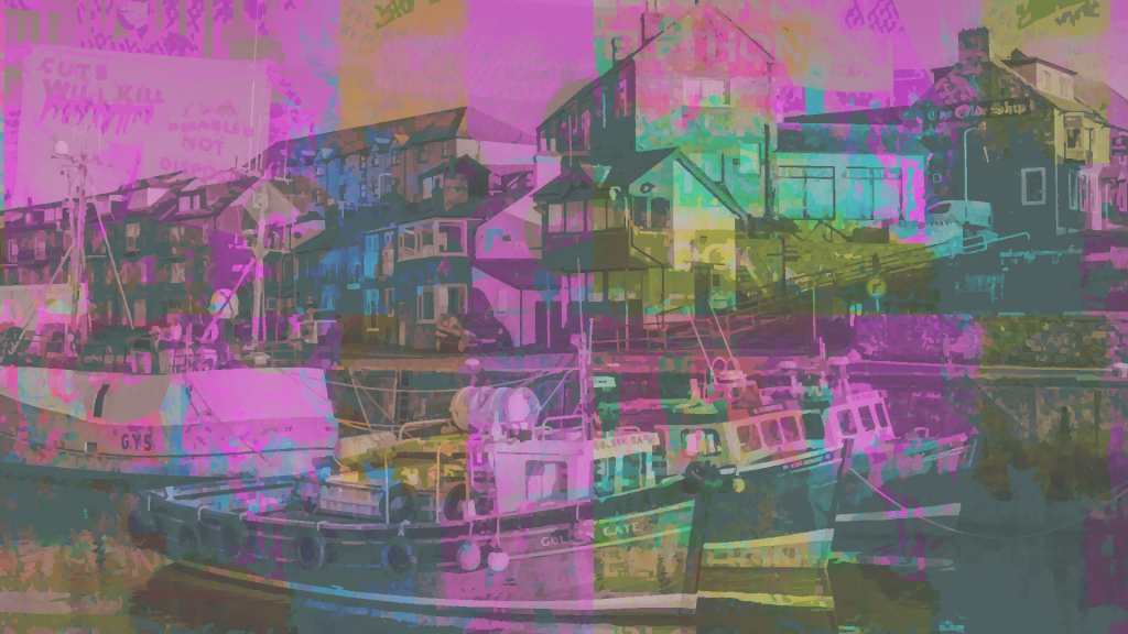 Disabled Advocacy Northumberland. Disability community amble northumberland. A Stylised graphic representing Amble Harbour
