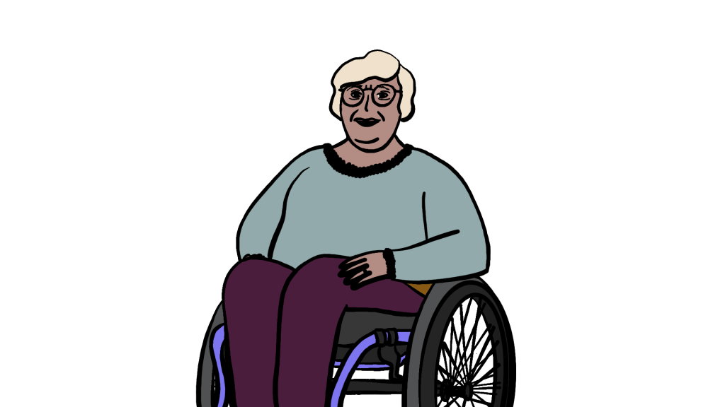 Illustration of a woman in a wheel chair with light hair