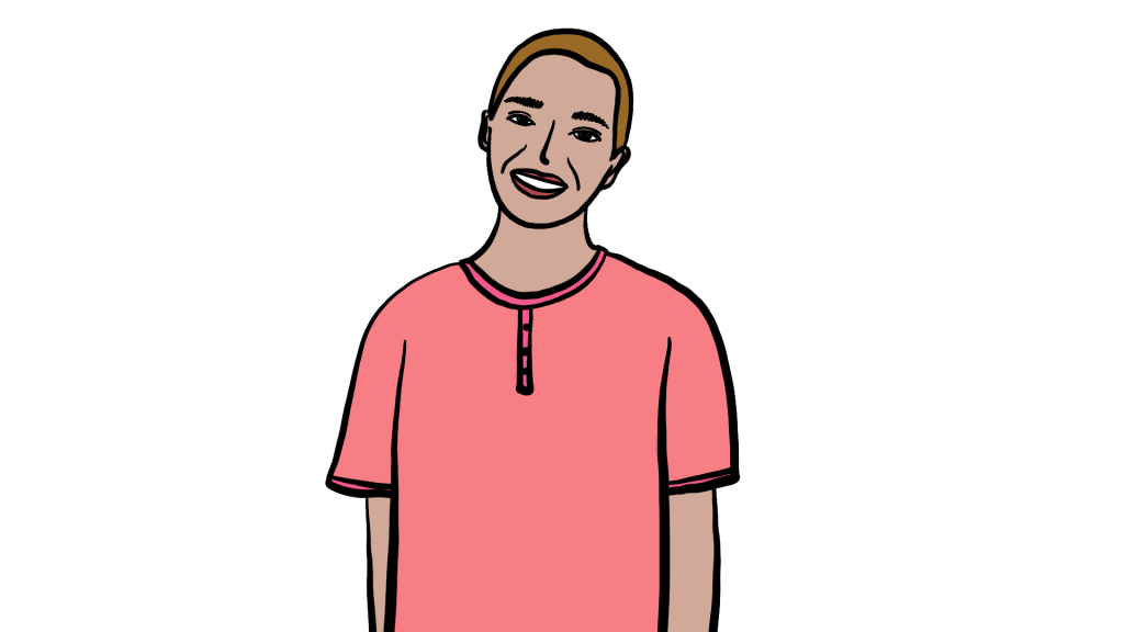 Illustration of a smiling white woman with blonde hair